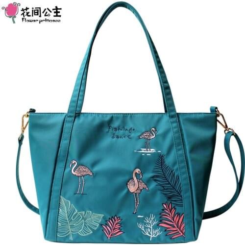 Flower Princess Nylon Flamingo Large Tote Shoulder Crossbody Handbag Women High School Girls Ladies Hand Bags Bolsa Feminina