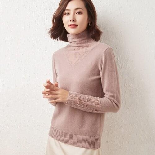 New spring and autumn 100% cashmere knitted womens turtleneck pullover sweater all-match solid color soft warmth casual loose