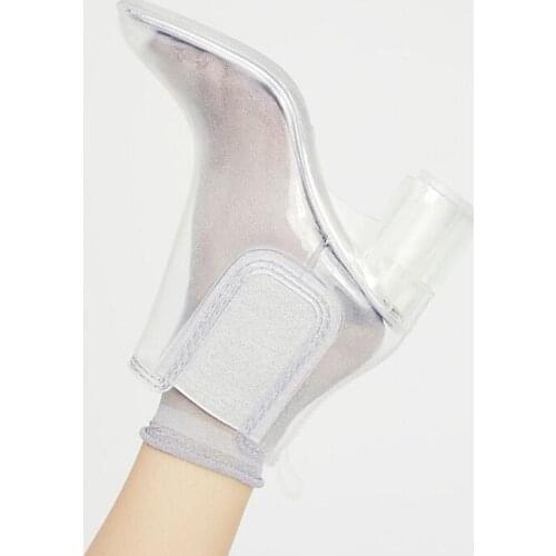 2018 Spring Newest Women Clear PVC Ankle Boots Sexy Square Toe Ladies Slip On Boots Crystal Chunky Heel Female Knight Boots