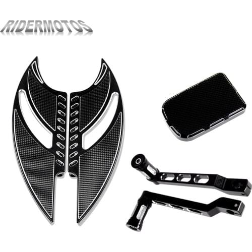 Motorcycle Front Stretche Floorboards Foot Rests &Black Brake Pedal Pad & Pedal Heel Toe For Harley Touring FLTR FLHR Softail