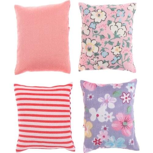 2PCS Cute Flower Pillow Cushions For Sofa Couch Bed For For Doll house 1/12 Dollhouse Miniature Furniture Toys
