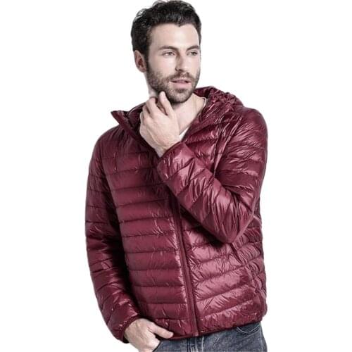 Men White Duck Down Jacket New Portable Hooded Puffer Coat Ultralight Men Winter Clothing Warm Thermal Down Parkas Plus Size