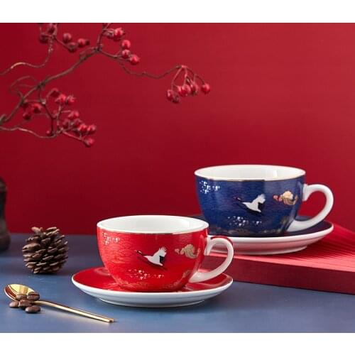 Luxury Golden Ceramic Coffee Cups Saucer Latte Cappuccino Cup Tea Cup with Box Gift