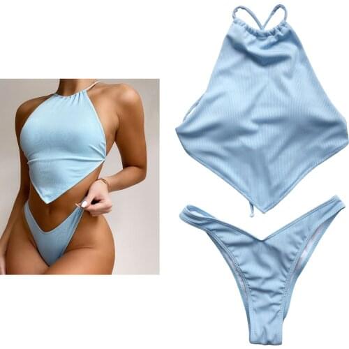 Sexy Bikini Set Halter Triangle Bra Swimsuit Female Bathing Suit Tankini