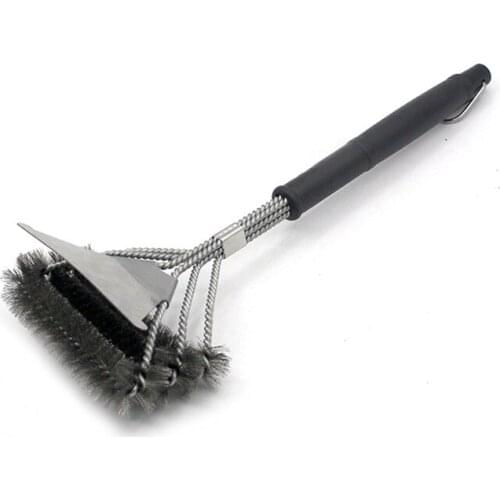 Grill Brush and Scraper with Deluxe Handle - Safe Wire Stainless Steel BBQ Brush for Gas Infrared Charcoal Porcelain Grills