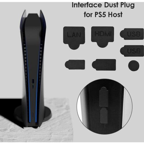 7pcs Silicone Dust Plugs Set USB HDMI-compatible Interface Anti-Dust Cap Dustproof Cover for PS5 Game Console