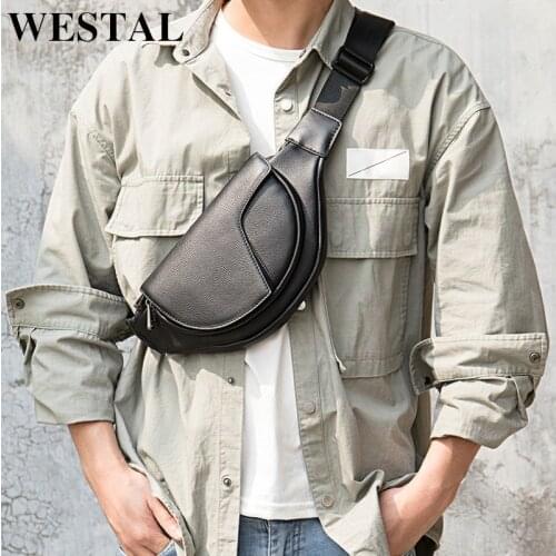 WESTAL Genuine Leather Bag Mens Crossbody Bag For Men Messenger Bags Men Leather Mens Shoulder/Chest Bags Small Chest Pack
