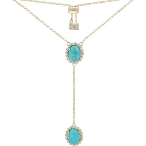 UMGODLY Luxury Brand Yellow Gold Color Oval Turquesa Pave Zircon SOLSEIL Necklace Adjust Long Chain Women Fashion Jewelry