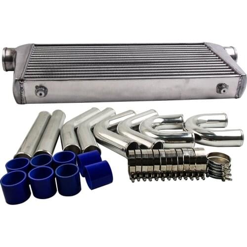 Universal 600x300x76mm intercooler + 76mm 3" aluminium piping pipe kit blue hose