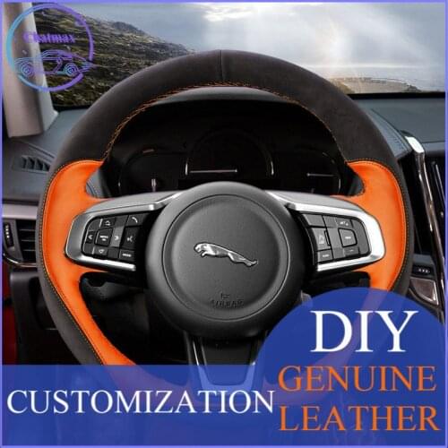 For Jaguar XEL F-Pace XF XFL E-Pace 2020 Customize Hand Sewing Car Steering Wheel Cover Matching Suede Leather