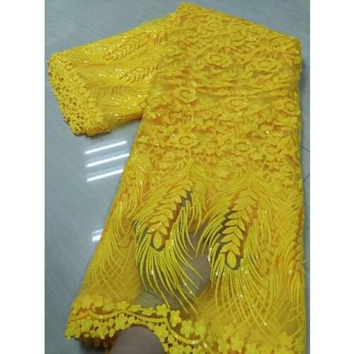 Yellow African Lace Fabric 2021 High Quality Lace French Milk Silk Fabric Nigerian Sequin Lace Fabrics For Wedding VFM4998