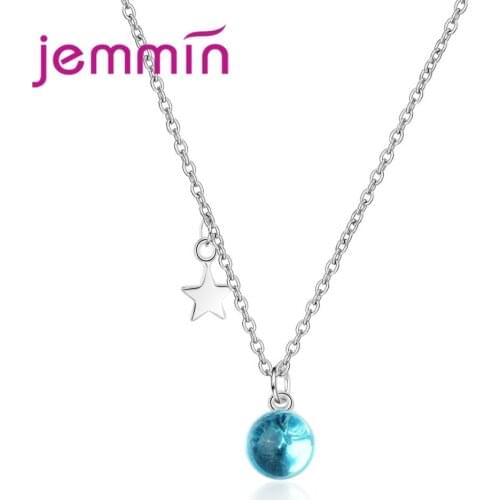 Free Shipping Big Promotion 925 Sterling Silver Crystal Stars Ball Pendants Necklace For Womem Girlfriend Party Gift
