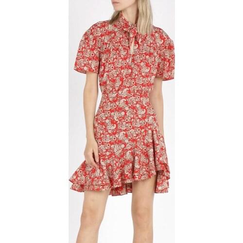 Patads French print dress slim irregular thin Ruffle autumn and winter lady ro00607