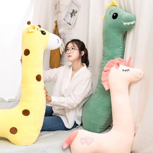 1pc 75/95CM Big Size Unicorn Dinosaur Giraffe Plush Toys Cute Long Neck Animal Pillow Kids Baby Cartoon Appease Cushion Dolls