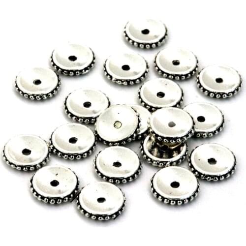 50PCS Tibaten Silver Round Metal Loose Spacer Beads For Jewelry Making Diy Bracelet Necklace Accessories Finding Wholesale