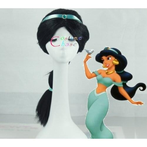 Aladdin The Magic Lamp Princess Jasmine Black Long Braid Role Play Heat Resistant Synthetic Hair Cosplay + Free Wig Cap