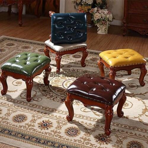 American Small Stool Living Room Sofa Coffee Table Stool Soft Seat Solid Wood Shoe Changing Stool European-style Small Bench