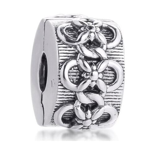 Fit Pandora Bracelets 925 Sterling Silver rosario Flower Pattern Clip Charm Beads for Jewelry Making Kralen Berloques Wholesale