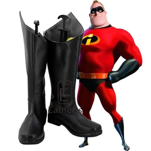 Movie The Incredibles Superhero Mr. Incredible Cosplay Halloween Party Shoes Black Custom Made Boots