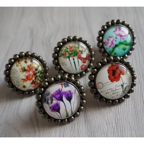 Flowers Knob Crystal Drawer Knobs / Beauty Glass Dresser Knob Pulls Antique Bronze / Kitchen Cabinet Knobs Pull Handle