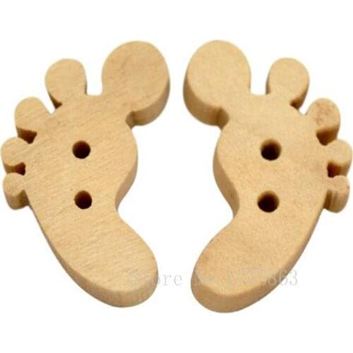 50 Pcs 21x15mm Feet Wooden Buttons, for Sewing, Scrapbooking Crafts ,2 Holes 7NK63