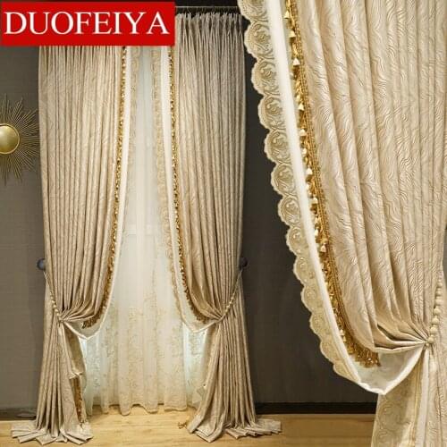 European High Grade Luxury High Precision Jacquard Geometric Simplicity Beige Modern French Curtain for Living Room Bedroom