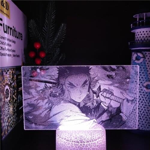 Anime Demon Slayer Rengoku Kyoujurou Figure Acrylic 3D Led Night Light Kids Bedroom Decor Kimetsu No Yaiba 3D Lamp Manga Gifts