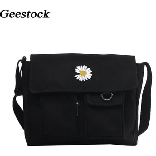 Geestock Women Diagonal Casual Cross Bag Youth Fashion Canvas Shoulder Bag Large Capacity Solid Color Female Messenger Bags