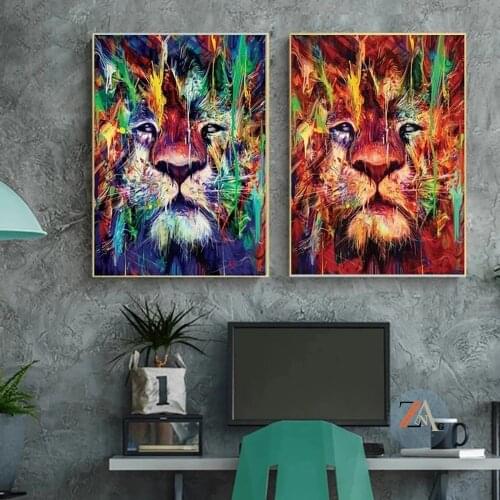 Modern Animal Graffiti Art Lion Oil Painting Poster Printing Cuadros Wall Picture Living Room Home Decoration No Frame