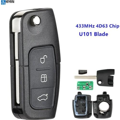 Keyecu KeylessEntry Remote Flip Key Fit For Ford Focus 2 Mondeo C S Max Galaxy Fiesta Fob Car Smart Keyless Entry TRANSIT 433MHZ