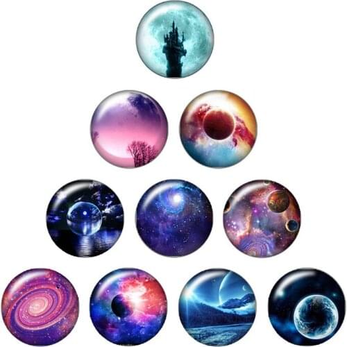 Outer space universe Fireworks scenery 10pcs mixed 12mm/16mm/18mm/25mm Round photo glass cabochon demo flat back Making findings