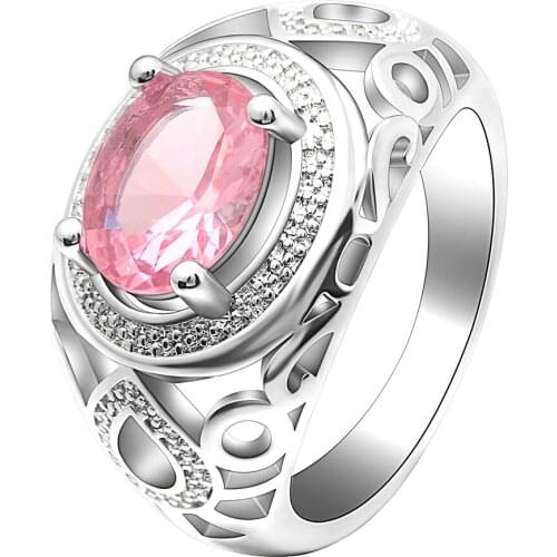 Fashion Design Silver Ring blue green pink Cubic Zircon zircon wedding ring lady jewelry gift hot sale luxury silver plated ring