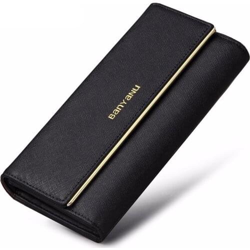 Fashion Genuine Leather Women’s Wallet Long Luxury Brand Solid Purse 2019 Female Clutch Ladies Real Leather Card Holder Wallets