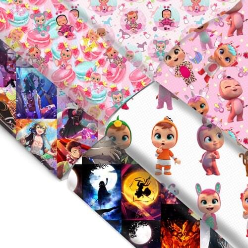 Cartoon Series Printed Faux Synthetic Leather Fabric for Bows in Craft DIY Handmade Materials,1Yc11497