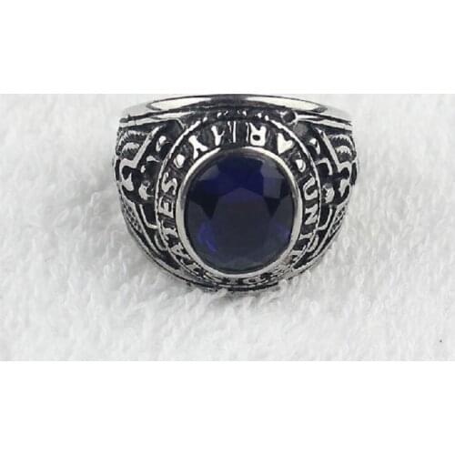 Blue CZ Crystal Mens Stainless Steel United States Military Army Ring US Size 8-13