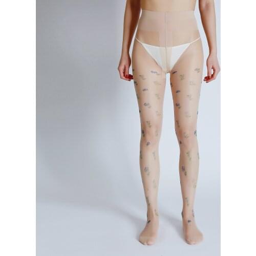 New Designs High Quality Sexy Flower Digital Print Tights Transparent Plant Pantyhose Womens Nude Stockings
