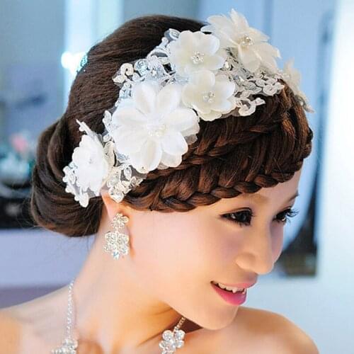 Handmade Bridesmaid Headband Bride Headpiece Crystal Lace Wedding Hair Flower Pearl Bead Bridal Hair Band For Women Accessories