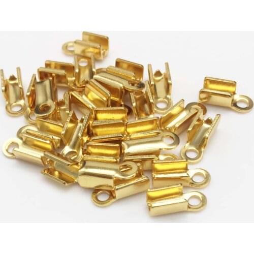 50pcs Stainless Steel Gold Tone Necklace Crimp Cord Ends DIY For Jewelry Findings 9x3.7mm