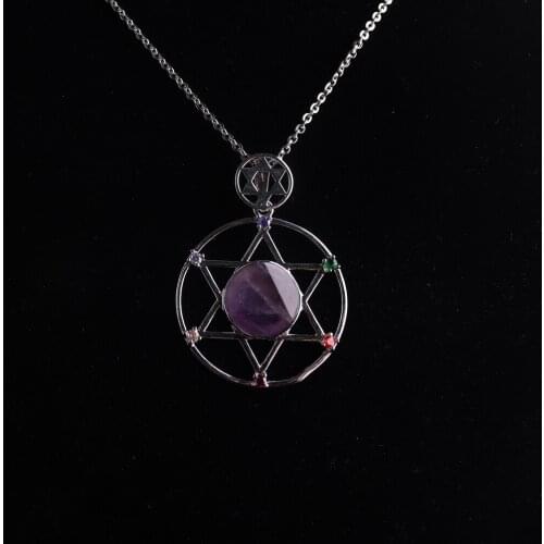 Simple Natural Pure Amethysts Cut by Hand Stone High Quality Pentagram Alloy Necklace Pendant Jewelery Necklace Choker 6pcs
