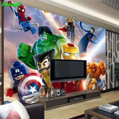 Custom Photo 3D Lego Avengers Wallpaper Children Cartoon Animation Kids Bedroom Room Decoration TV Background Wall Covering