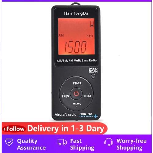HanRongDa Radio Aircraft Band Receiver FM/AM/AIR Radio World Band with LCD Display Lock Button Pocket Radio with Earphone