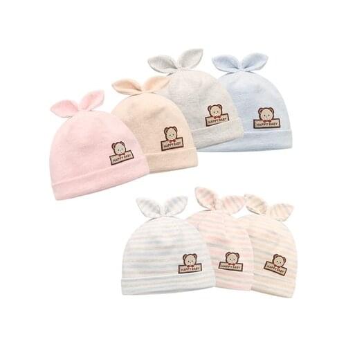 Solid Cotton Newborn Baby Tire Caps With Ear Girls Boys Sun Hats With Bow 2020 Spring Summer Baby Clothing Accessories