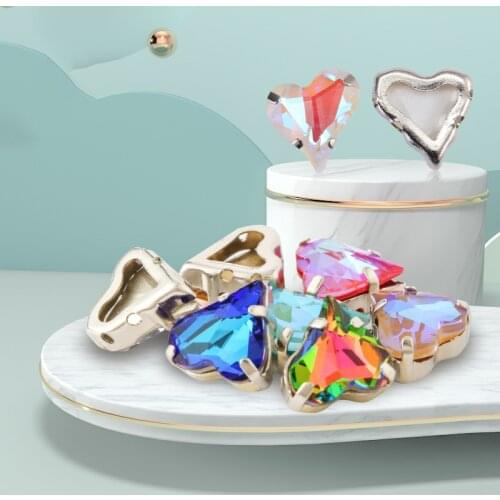 Heart Shape Claws Rhinestones 12x13mm Pointback Sew On Stones Crystal K9 Glass Decoration Rhinestones Thicken Copper Claws