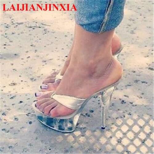 LAIJIANJINXIA New 15 cm Princess Slippers Sexy Nightclub High Heels 6 inch Transparent Waterproof Platform Pole Dancing Shoes
