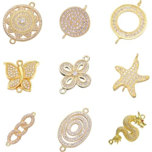 Juya DIY Women Bracelet Necklace Earrings Making Accessories Micro Pave Zircon Decorative Animal Flower Connectors Supplies