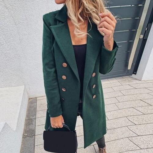 Autumn Winter Coat Jacket Women Double Breasted Mid-Long Coat Korean Vintage Temperament Female Plus Size Warm Black Blazer