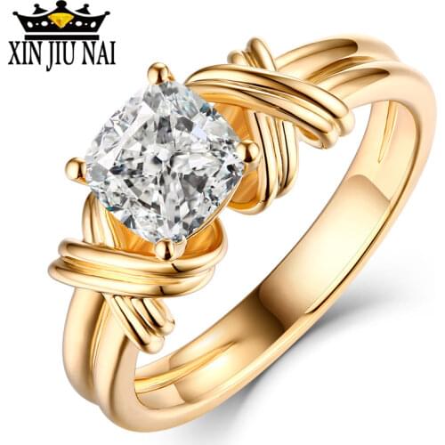 Female Big White Zircon Love Ring Vintage Yellow Gold Color Cross Wedding Ring Fashion Engagement Promise Rings For Women