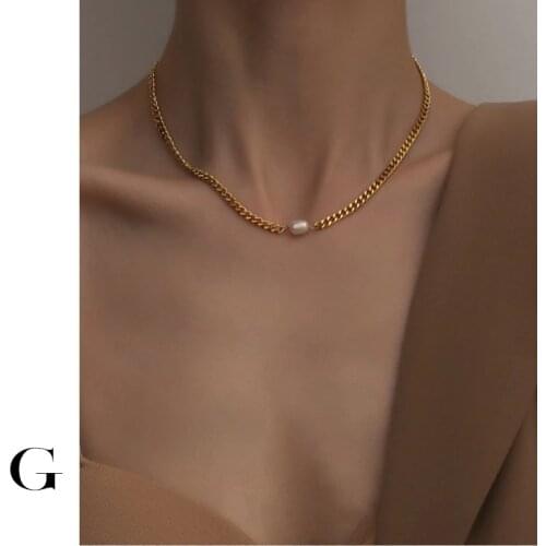 GHIDBK 2020 New Fashion Stainless Steel Natural Freshwater Pearls Choker Necklaces Women Street Style Collars Necklace Jewelry