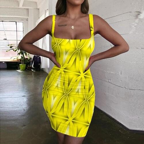 Giyu Brand pattern Dresses Women Yellow Halter Sleeveless Creativity Vestido Sexy Harajuku Ladies Dresses Womens Clothing