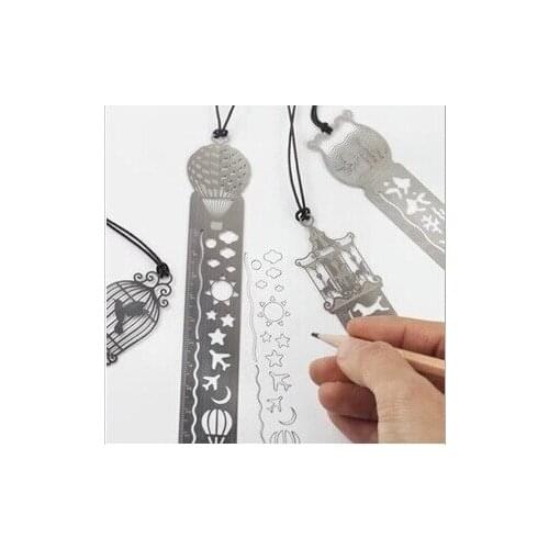 1pcs Jiuyi Stationery Simple and cute Stainless steel hollow ruler Creative drawing bookmark ruler 10cm 4050
